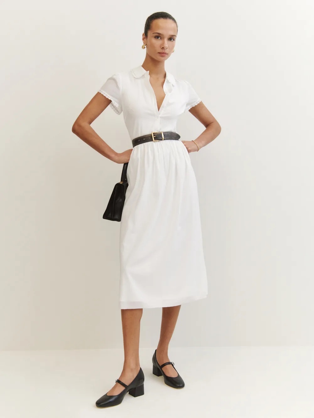 Reformation Ula Midi Collared Dress in Ivory